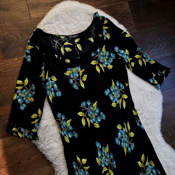 Vintage Betsey Johnson 90s Blueberry Fruit Print Ruffle Slip Midi Dress - Picture 4 of 16